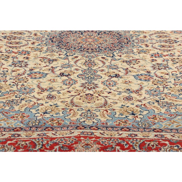 Mid 20th Century Vintage Ivory Persian Isfahan Rug - 04'11 X 07'08 For Sale - Image 5 of 9