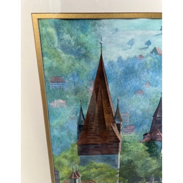 2000 - 2009 Framed European Village Landscape Watercolor, Signed Florence Strauss For Sale - Image 5 of 13
