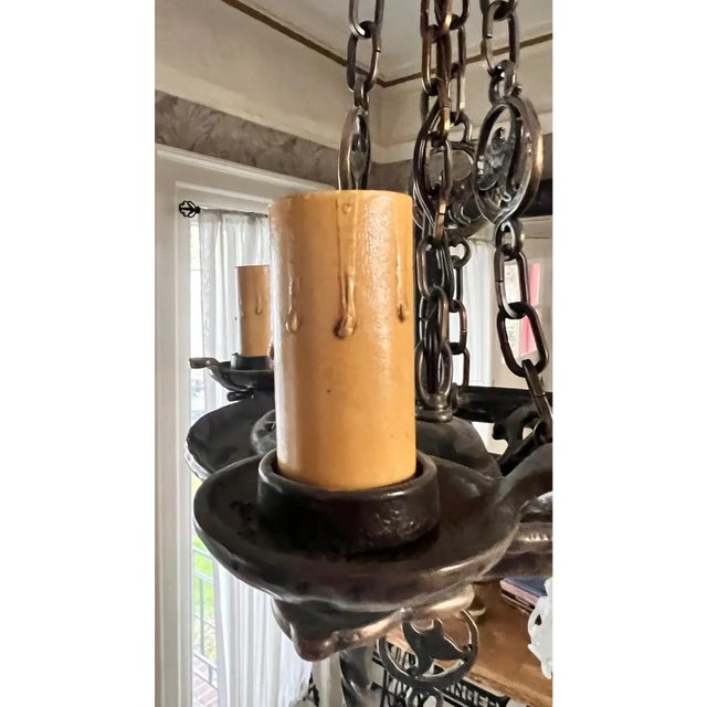Late 20th Century Late 20th Century Rejuvenation 15” Iron Chandelier For Sale - Image 5 of 7