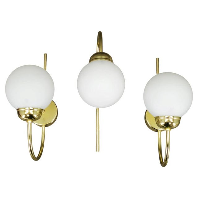 Vintage Brass and Opaline Glass Wall Lights by Kamenický Šenov, 1970s, Set of 3 For Sale - Image 12 of 12