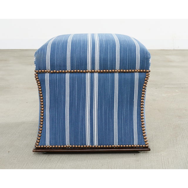 Traditional Ralph Lauren 'Florence' Storage Ottoman in Striped Blue Upholstery For Sale - Image 3 of 18