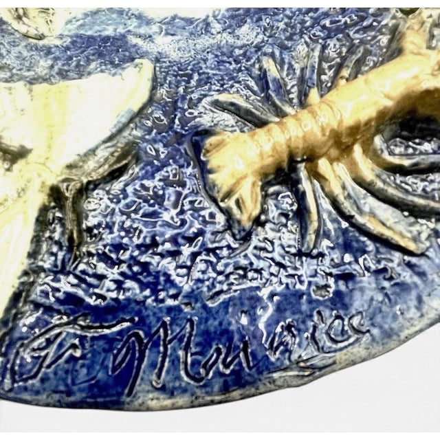 Early 19th Century Antique François Maurice French Palissy Majolica Snake Fish Platter Plaque 1880 For Sale - Image 5 of 12