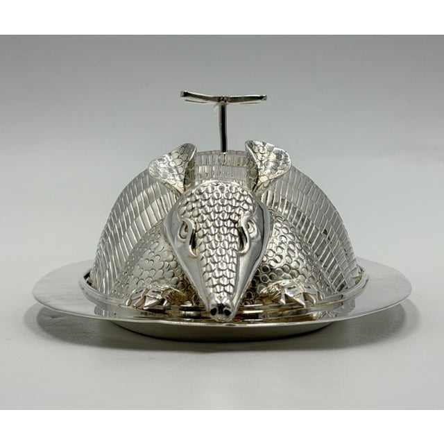Mexican Emilia Castillo Silver Plate Armadillo Butter Dish With Malachite, Taxco Mexico For Sale - Image 3 of 18
