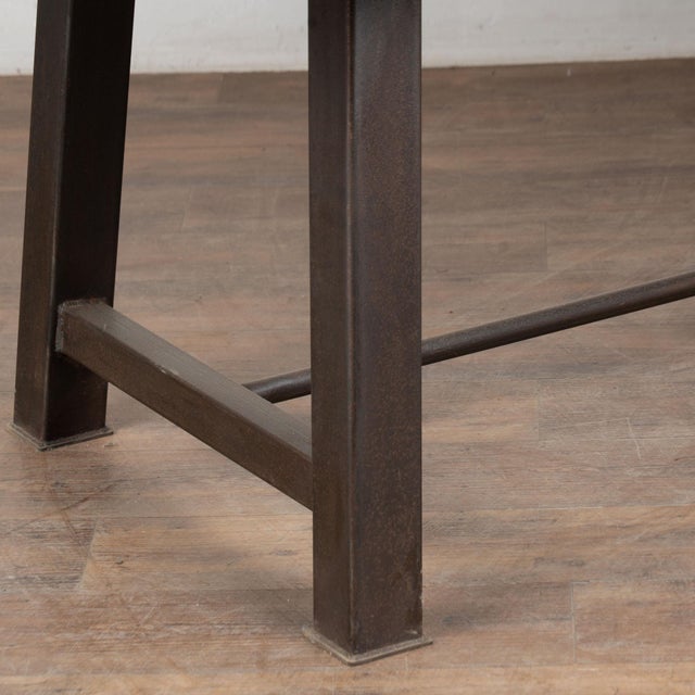 Brown Reclaimed Industrial Bowling Lane Wood Top Work or Dining Table For Sale - Image 8 of 11