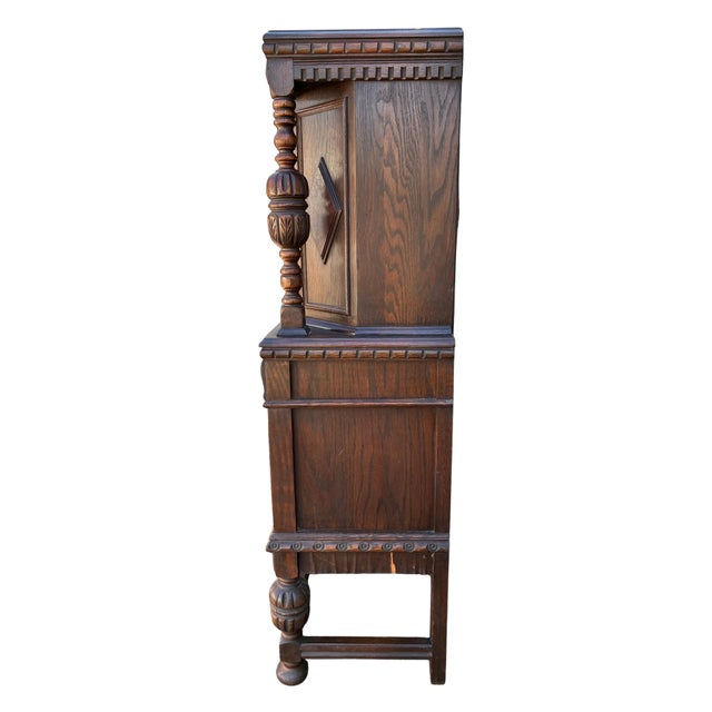 Early 20th Century Early 20th Century Jacobean Revival Carved Oak Court Cupboard Cabinet For Sale - Image 5 of 9