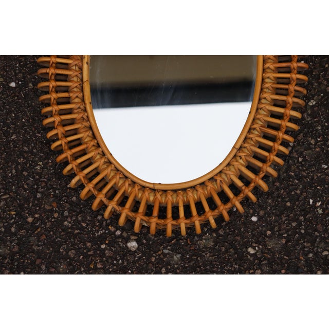 Rattan Mirrors attributed to Franco Albini, Italy, 1950s-1960s, Set of 2 For Sale - Image 3 of 9