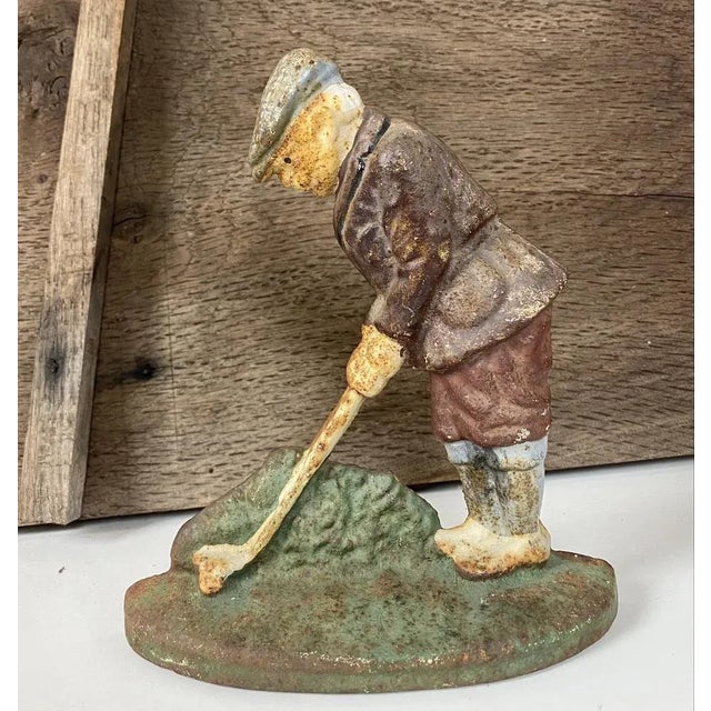 Original Painted Door Stop of Golf Player in Cast Iron, 1940s For Sale - Image 8 of 12