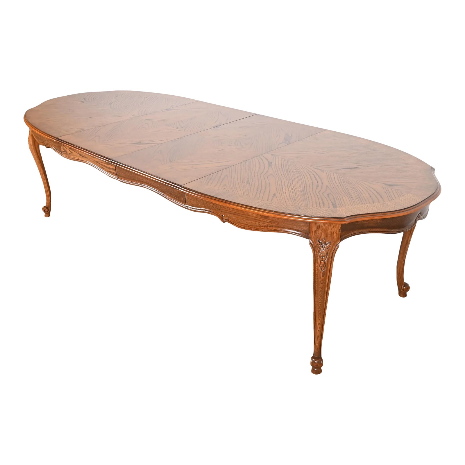 19th Century French Carved Oak Drop-Leaf Oval Table on
