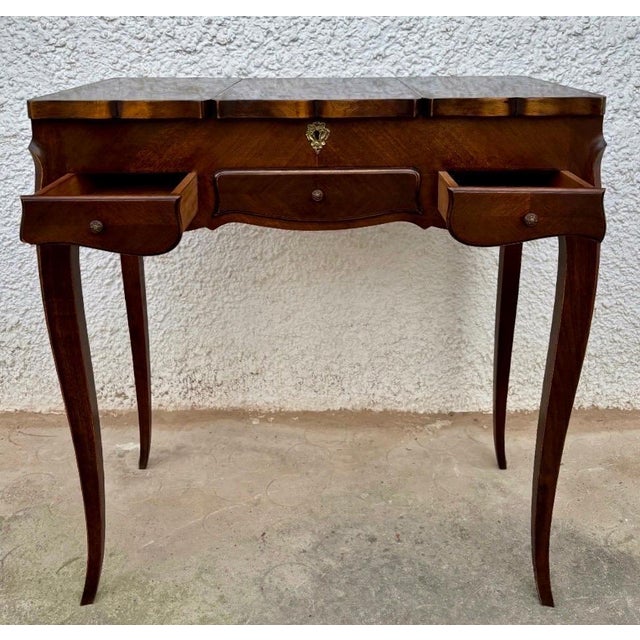 1940s French Louis XV Vanity Table with Mirror and Side Drop Leaves For Sale - Image 10 of 10