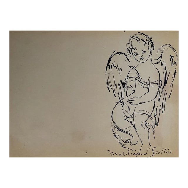 Madeleine Scellier, The Angels, China Ink, 1955 For Sale