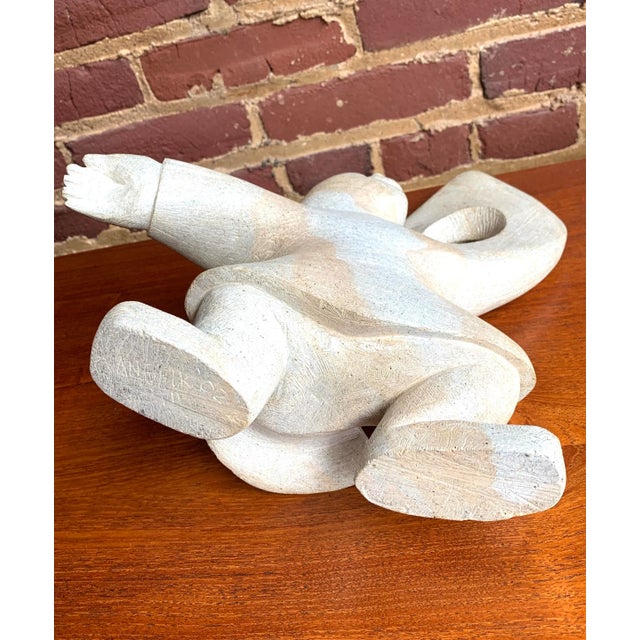 Ivory Original Abraham Anghik Signed Soapstone Inuit Carving Sculpture For Sale - Image 8 of 10