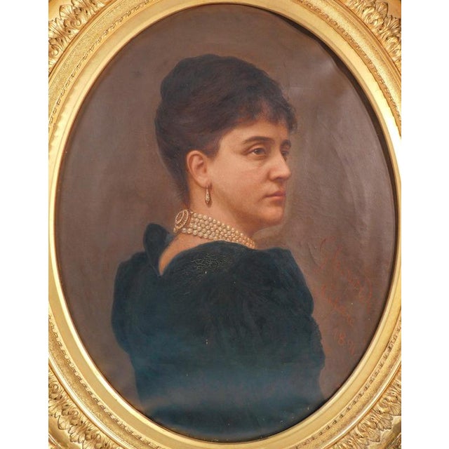 Portrait of a woman in oil on canvas by cesare ghirardi. In a gilded oval frame. Italy, 1891 origin italy period 1891...