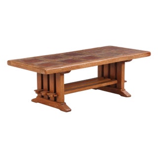 A French Brutalist Style Tiled Oak Coffee Table, C. 1960. For Sale