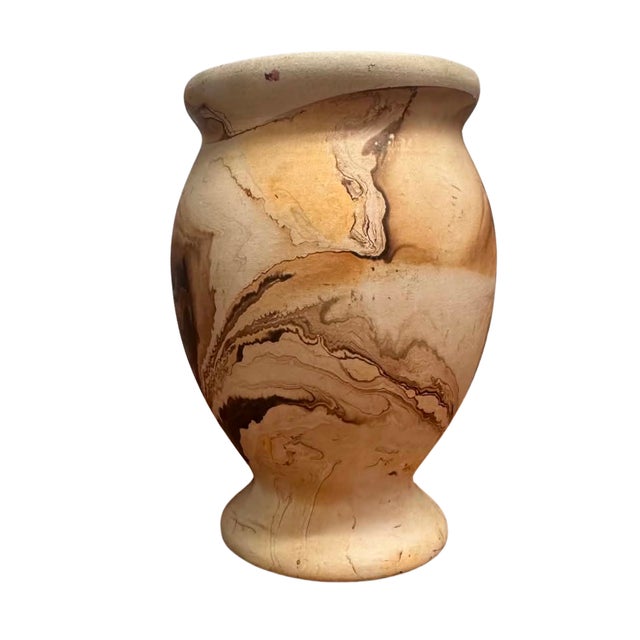 Native American Vintage Nemadji Pottery Swirl Vase, Marbled Earth Tone Ceramic, Native American Style, Usa For Sale - Image 3 of 5