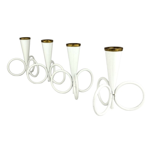 White Candleholders by Gunnar Ander for Ystad-Metall, Sweden, 1950s, Set of 4 For Sale