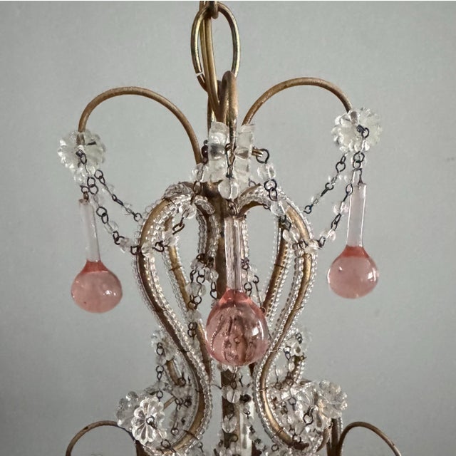Shabby Chic Petite Pink Crystal Beaded Chandelier For Sale - Image 3 of 5