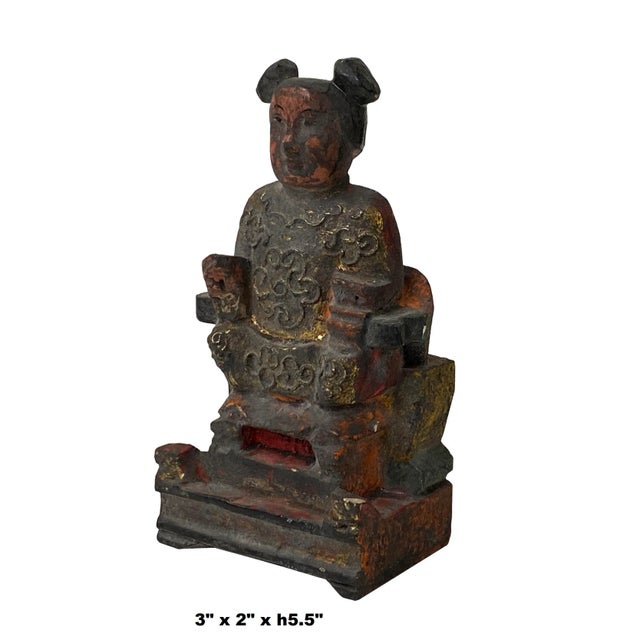 Vintage Chinese Wooden Carved Home Guardian Deity Figure For Sale - Image 4 of 7
