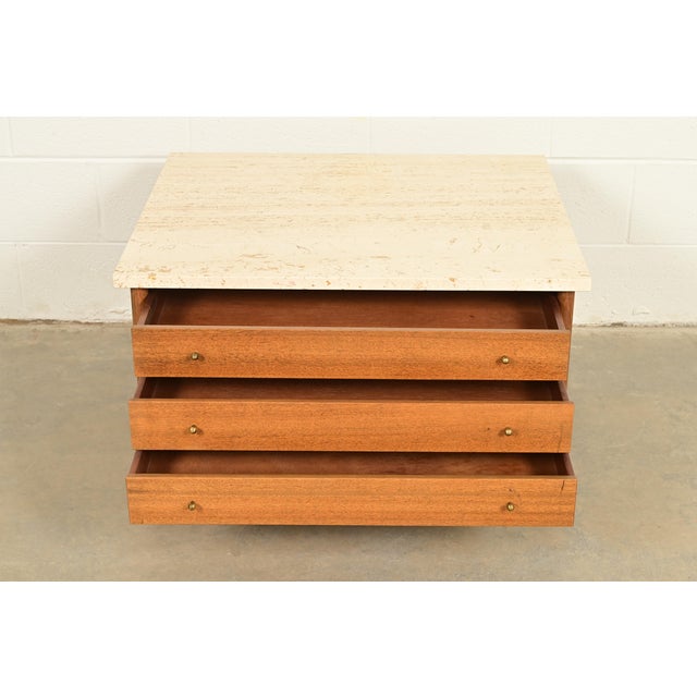 Brown Paul McCobb Connoisseur Collection Mahogany and Travertine Top Cocktail Table, 1950s For Sale - Image 8 of 13