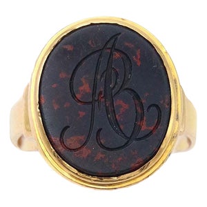 Bloodstone Signet Ring in 18k Rose Gold For Sale