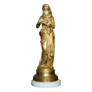 Albert Ernest Carrier-Belleuse, Reading Lady, 19th Century, Gilt Bronze For Sale