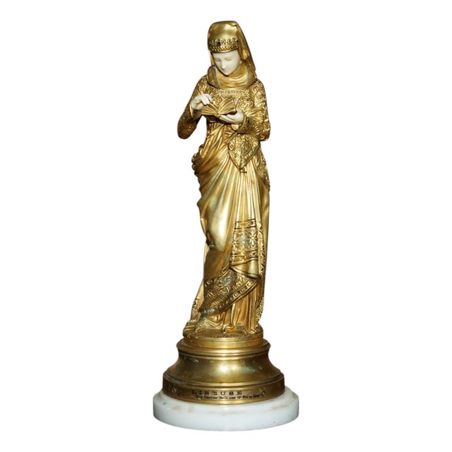 Albert Ernest Carrier-Belleuse, Reading Lady, 19th Century, Gilt Bronze For Sale