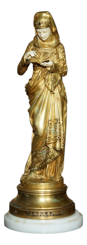 Albert Ernest Carrier-Belleuse, Reading Lady, 19th Century, Gilt Bronze