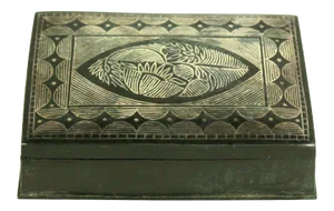 1900's Asian Niello Box Silver Over Pewter Snuff Box