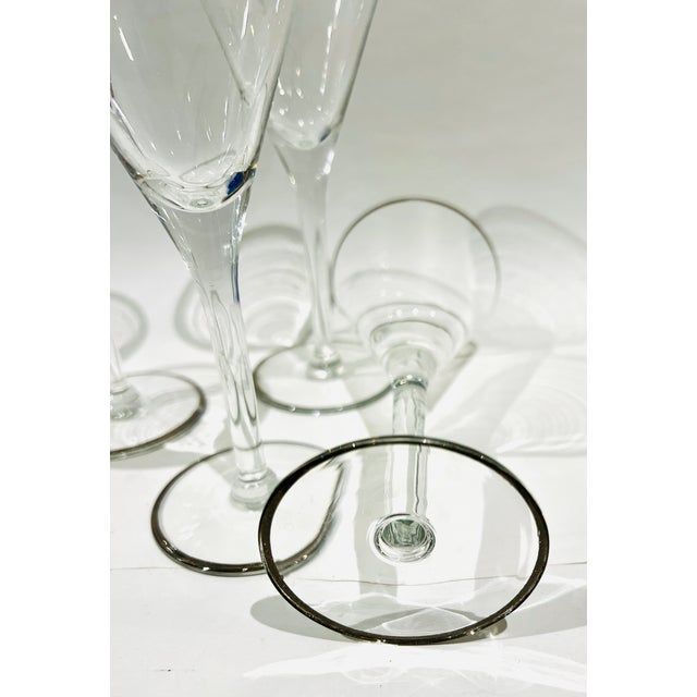 Mid-Century Modern Vintage Silver Rim Trumpet Style Cocktail Glasses - Set of 4 For Sale - Image 3 of 5