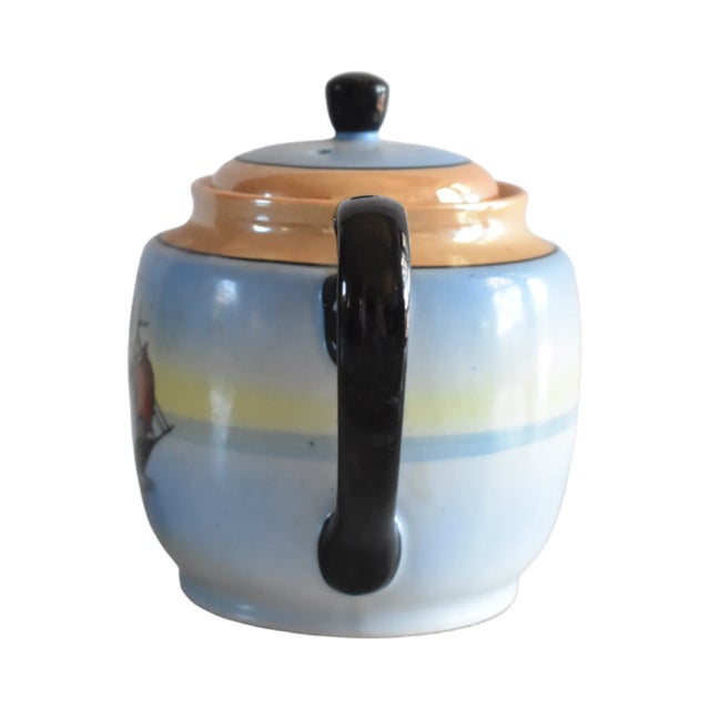 Japanese Vintage Peach Luster Japanese Teapot With Ship For Sale - Image 3 of 4
