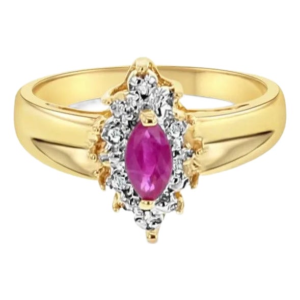 Marquise Ruby Center with Diamond Halo Ring, Size 6.5 For Sale