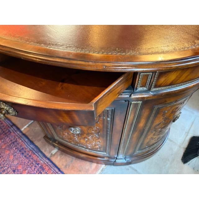 1970s 1970s Large Carved Mahogany Antique Style Leather Top Partners Desk For Sale - Image 5 of 15