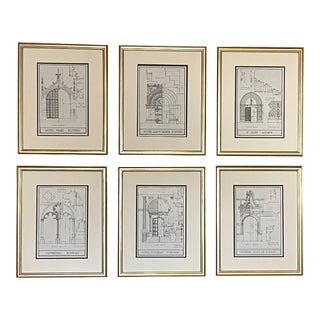 Antique French Architecture Framed Prints-Set of 6 -1925 French Door Prints For Sale
