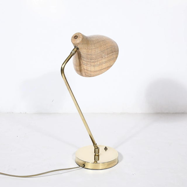 Brass Mid-Century Modernist Striated Resin Shade Articulating Table Lamp W/ Brass Base For Sale - Image 8 of 12