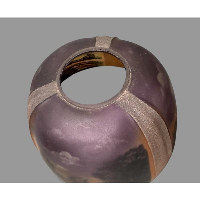 Vintage Antique Reverse Painted Landscape Panel Table Lamp For Sale - Image 10 of 11