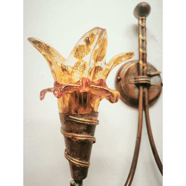 1980s Two-Light Wall Lamp with Murano Glass, 1980s For Sale - Image 5 of 11