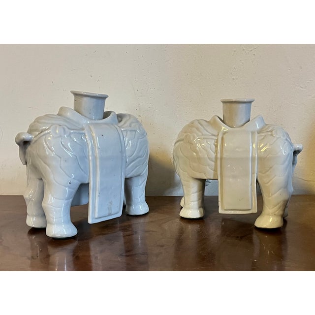 Antique 18th Century Chinese Blanc De Chine Porcelain Elephant Candlestick or Joss Stick Holders - A Pair For Sale - Image 11 of 16