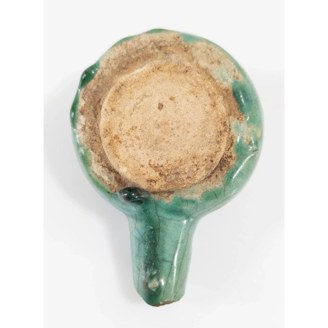 16th Century or Earlier Green Glazed Middle Eastern Pottery Oil Lamp For Sale - Image 9 of 11