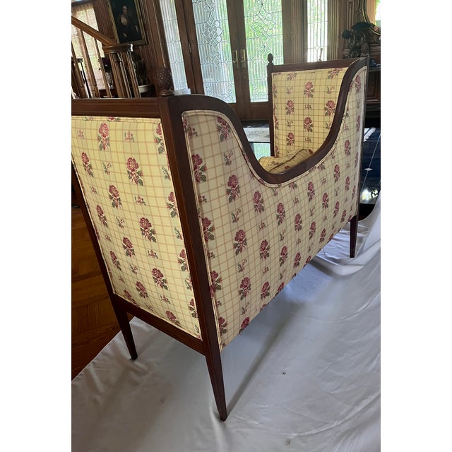 Mid 20th Century Vintage Sheraton Style Upholstered Settee For Sale - Image 5 of 11
