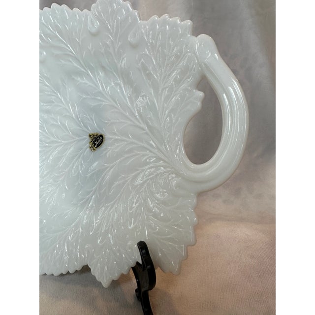 Mid 20th Century Fenton Milk Glass Handled Leaf Platter For Sale - Image 5 of 8