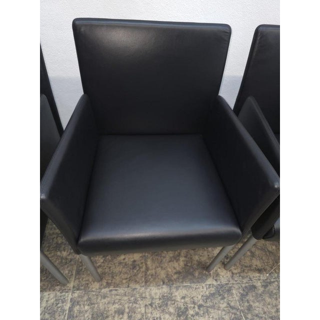 Jason 1410 Armchair Set in Black Leather by Walter Knoll, Set of 4 For Sale - Image 6 of 16