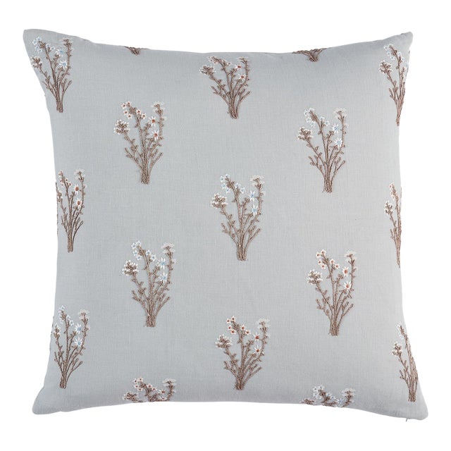 Schumacher x Johnson Hartig Stora Embroidery 22" Pillow in Mineral For Sale