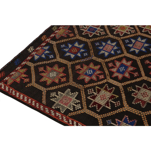 1950s Vintage Cecim Kilim, Tribal Rug in Brown, Red and Blue Star Patterns For Sale - Image 5 of 7