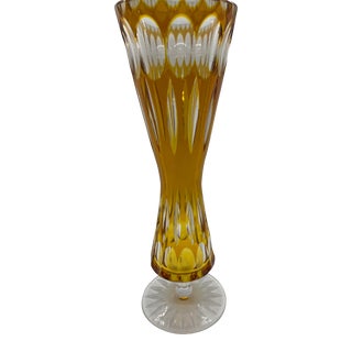 Mid 20th Century Crystal Amber Flower Vase For Sale