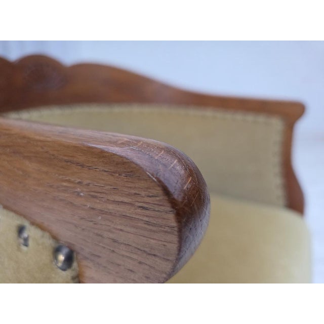 Danish Children's Armchair in Light Green Furniture Velour and Oak, 1950s For Sale - Image 15 of 17