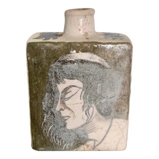 Art Studio Black Ceramic Vase With Portrait For Sale