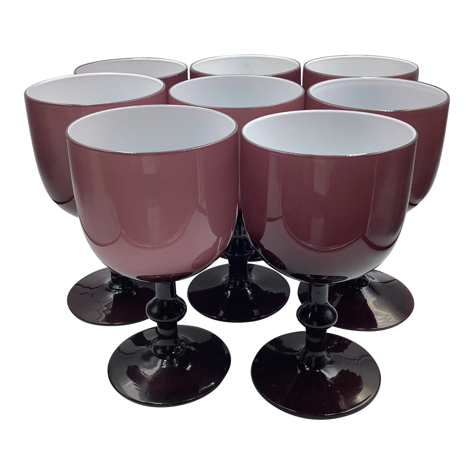 Vintage Carlo Moretti Italy Purple White Cased Glass Wine Glasses