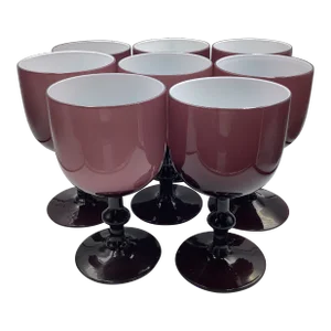 Vintage Carlo Moretti Italy Purple White Cased Glass Wine Glasses - Set of 8