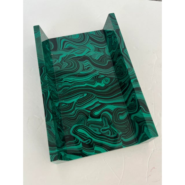 The vivid green design of this faux malachite hand towel holder would add style to any powder room!