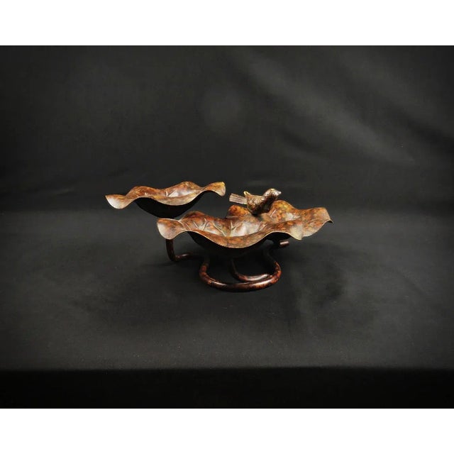 2000 - 2009 Leaf-Shaped 3-Tiered Lotus Bird Bath in Metal, 2000s For Sale - Image 5 of 14