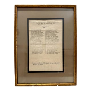 1840 Philadelphia District Court Juror List Antique Broadside Framed For Sale
